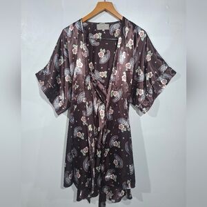 Vintage R MICHAEL ALAN Satin Nightgown And Robe SET S Brown Pink Paisley Floral
